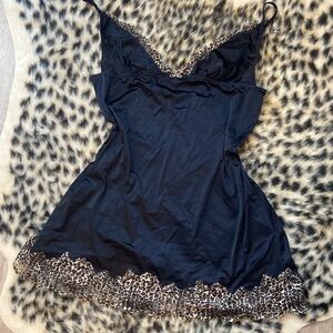 Victoria’s Secret Very Sexy Line Black Slip Dress Cheetah Lace